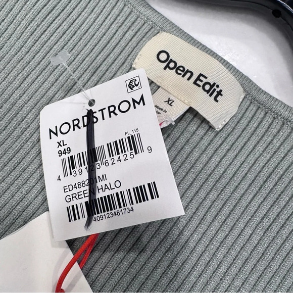 NWT Open Edit Women’s Square Neck Ribbed Sweater Green Sz XL - Picture 5 of 9